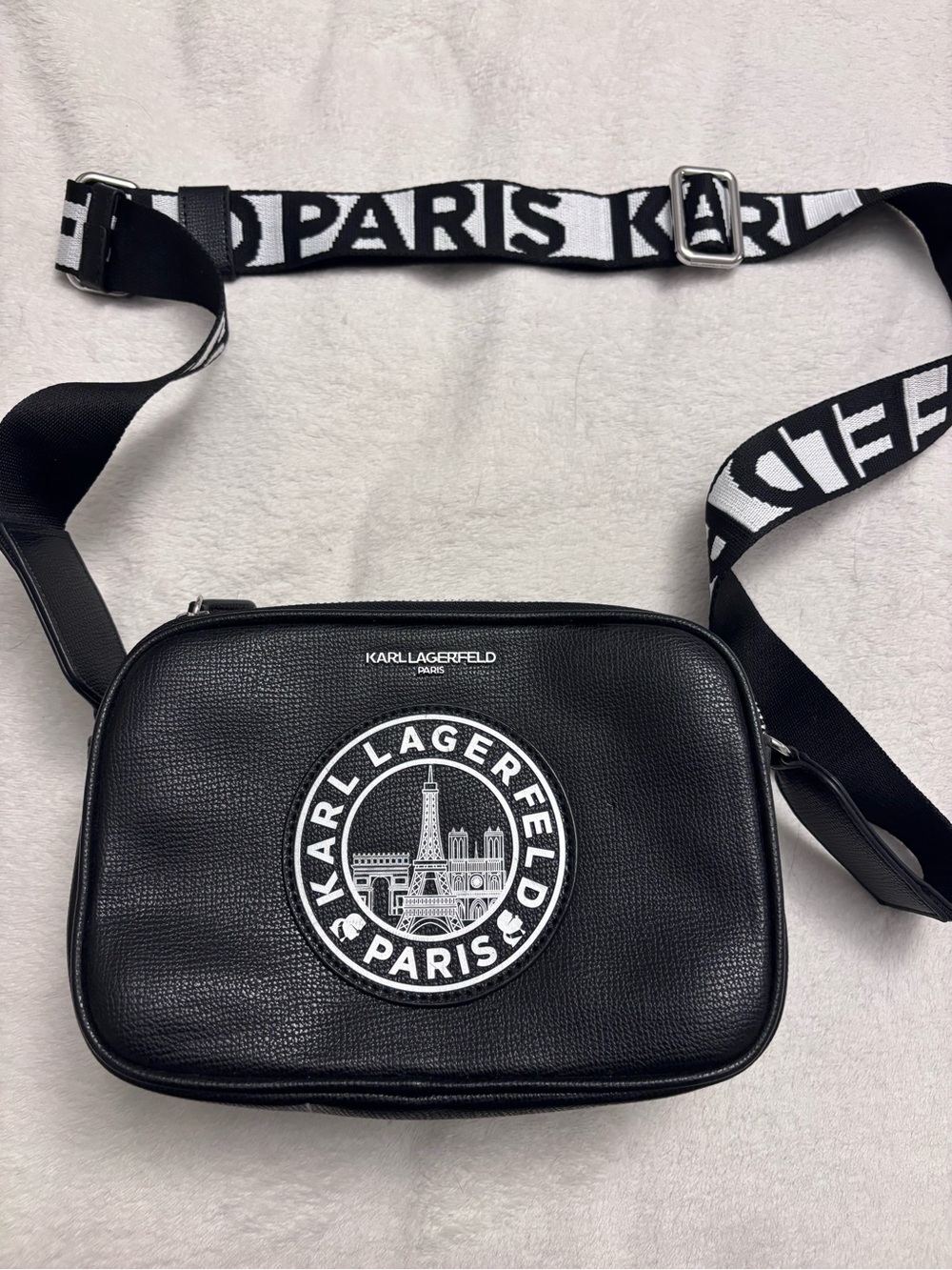 Karl Lagerfeld Black and White Logo Crossbody Belt Bag